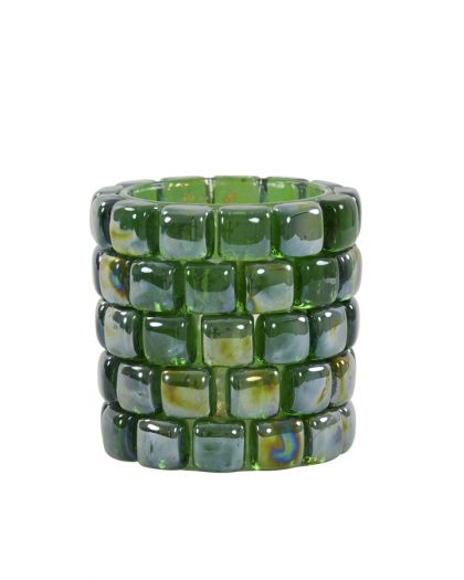 Photophore Ø12,5X12,5Cm Mosaic Vert Foncé
