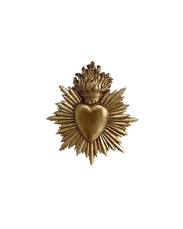 Decoration Murale Ex-Voto Coeur Soleil Dore 15X17Cm 926T17