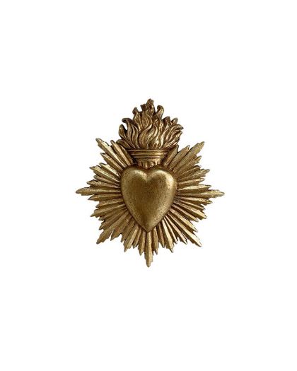 Decoration Murale Ex-Voto Coeur Soleil Dore 15X17Cm 926T17
