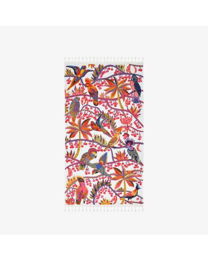 Fouta, Cerise Blanc 100% Coton, Taille 100X190Cm