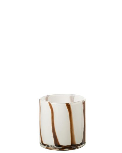 Photophore Ligne Safa Verre Blanc / Marron Taille S (12X12X12Cm)