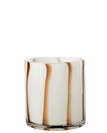 Photophore Ligne Safa Verre Blanc / Marron Taille M (18X18X18Cm)