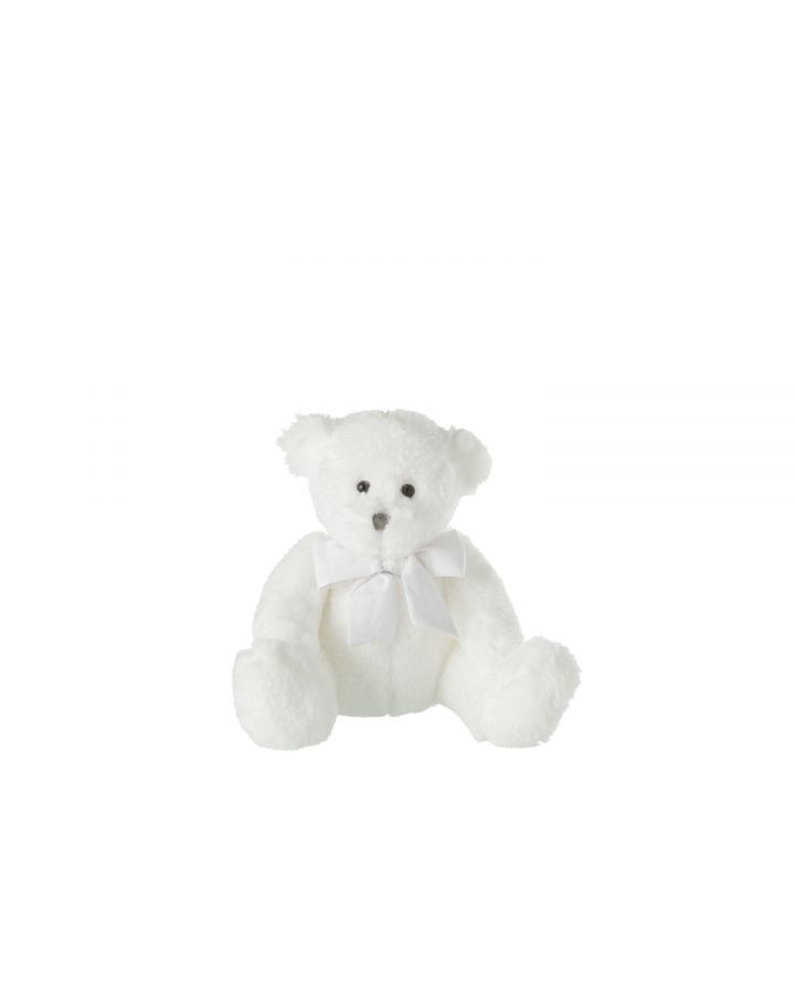 Ours Peluche Nœud Poly Blanc Taille S (24X19X23Cm)