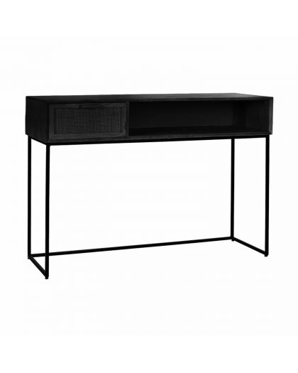 Angela Meuble Console Bois De Mangier Métal L 120 X W 40 X H 85Cm Noir