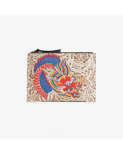 Pochette Dragon Gris Corps 100% Coton 27X19Cm