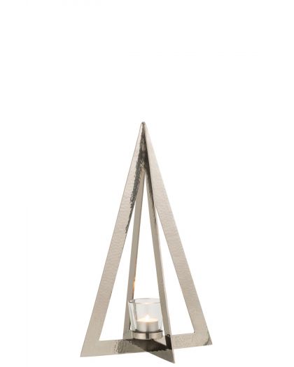 Photophore Arbre Acier Inoxydable/Verre Argent Small