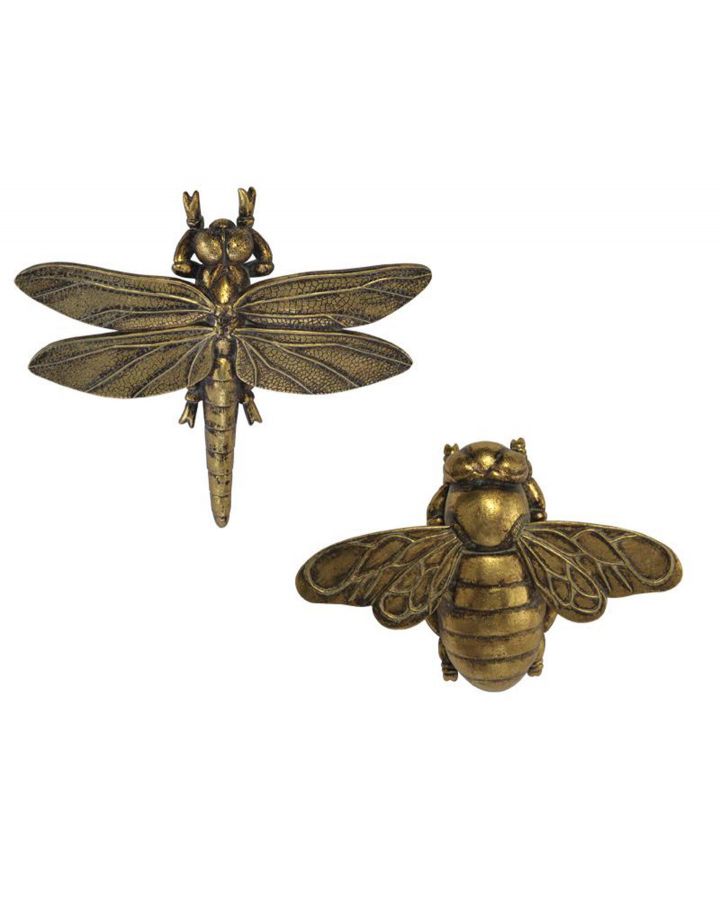 Lot De 2 Insects Volants Dore 20X14/22X20Cm