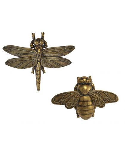 Lot De 2 Insects Volants Dore 20X14/22X20Cm