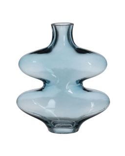 Vase Bleu Verre. Décoration 18 X 7,50 X 21,50 Cm