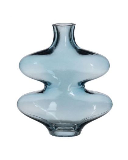 Vase Bleu Verre. Décoration 18 X 7,50 X 21,50 Cm