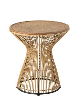 Table Gigogne Rond Rainures Rotin Naturel(63x63x61cm)