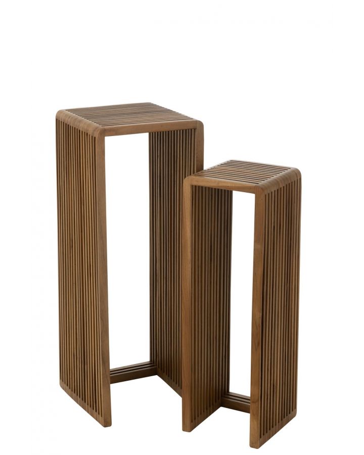 Set De 2 Tables D'Appoint Cubiques Teck Recycle Naturel(34x34x88cm)