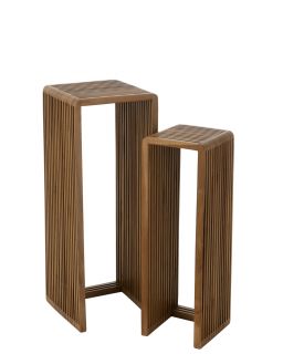 Set De 2 Tables D'Appoint Cubiques Teck Recycle Naturel(34x34x88cm)