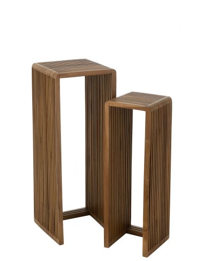 Set De 2 Tables D'Appoint Cubiques Teck Recycle Naturel(34x34x88cm)