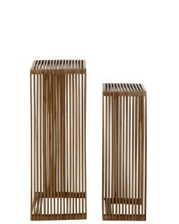 Set De 2 Tables D'Appoint Cubiques Teck Recycle Naturel(34x34x88cm)