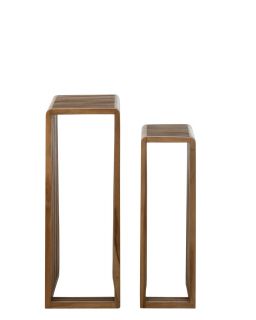 Set De 2 Tables D'Appoint Cubiques Teck Recycle Naturel(34x34x88cm)