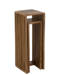 Set De 2 Tables D'Appoint Cubiques Teck Recycle Naturel(34x34x88cm)
