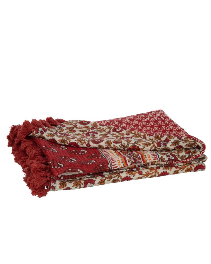 Plaid Tapis De Plage Fleurs Coton Rouge (130x180x1cm)