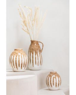 Vase Peinture Ceramique Beige Marron Clair(19,5x17,5x37cm)
