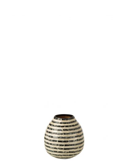 Vase Boule Raye Coquillage Bambou Noir Blanc(22x22x23cm)