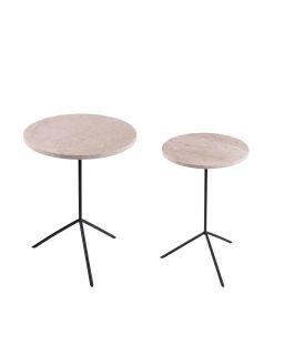 Set De 2 Table Travertin Ø41 X H54 + Ø34 Xh50Cm