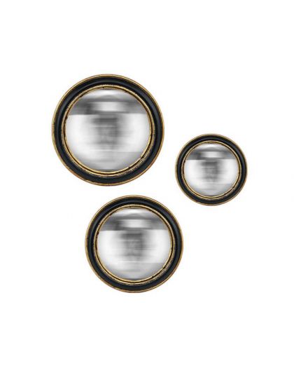 Lot De 3 Miroirs Convexes Noir Filet Or Ø14 Ø19 Ø23Cm Gr5