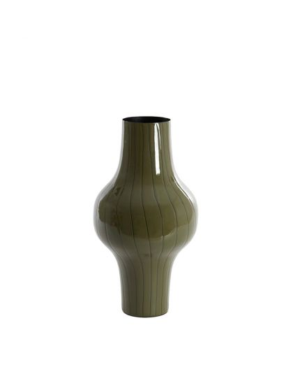 Vase Déco Ø22X40 Cm Sindo Vert Olive Foncé Brillant+Noir