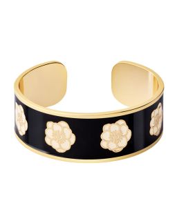 Jonc Ouvert Cloisoné Laqué Ajustable En Laiton Finition Or