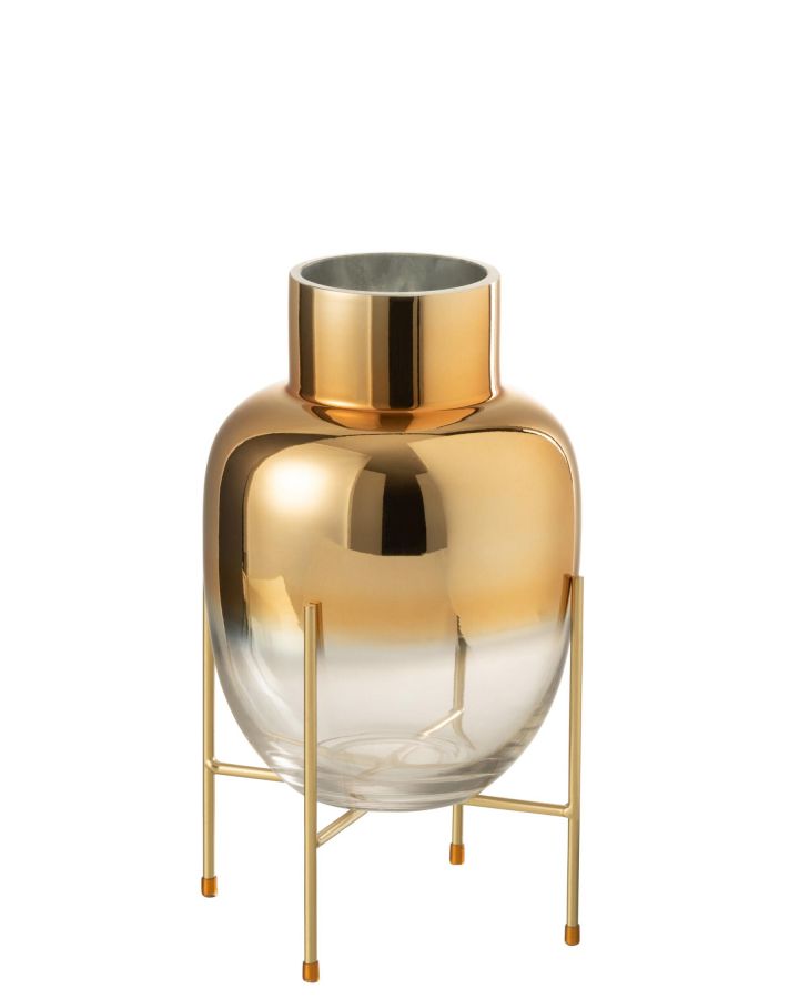 Vase Cylindre Sur Pied Verre Transparent/Or Small(18x18x32cm)