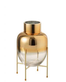 Vase Cylindre Sur Pied Verre Transparent/Or Small(18x18x32cm)