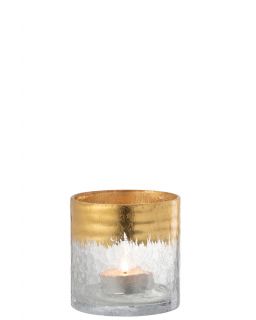 Photophore Craquele Verre Transparent Or Medium(12x12x12cm)