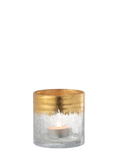 Photophore Craquele Verre Transparent Or Medium(12x12x12cm)