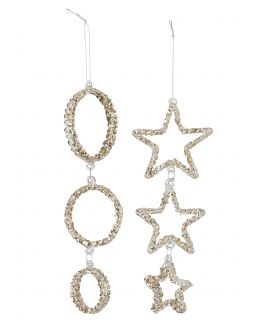 Cercle/Etoile Suspendue Verre Paillettes Champagne(23x9x2,5cm)