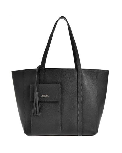 Cuir Vachette Petit Grain Couleur, Noir Matière, Cabas Parisien Mm Poche