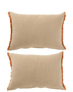 Coussin Rectangle Fleurs Broderie Coton Greige/Orange Assortiment De 2 (50x35x15