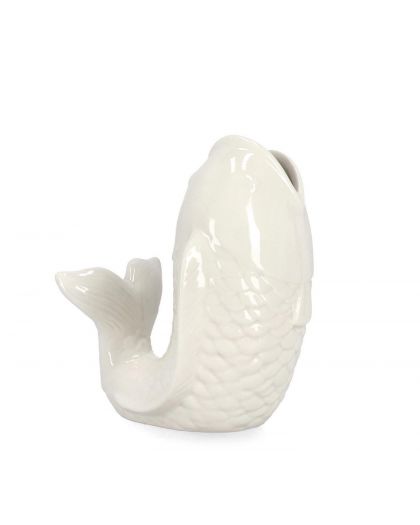 Vase Rhiver Poisson Porc Blanc H22,5,Taille 18,5X14X22,5Hcm