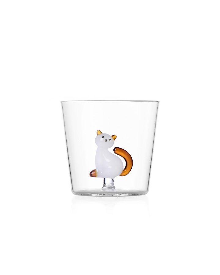 Tumbler White Cat With Amber Tail Taille 8,5X8,5X8Cm