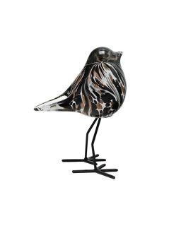 Oiseau Verre Sur Pieds Noir Blanc Brun 12,5X8,5X16Cm