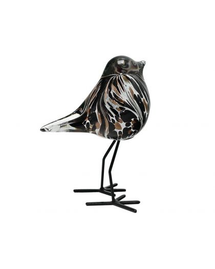 Oiseau Verre Sur Pieds Noir Blanc Brun 12,5X8,5X16Cm