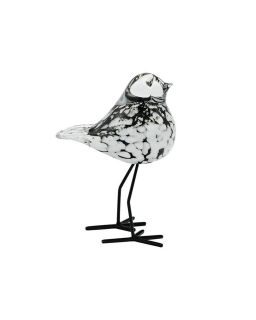 Oiseau Verre Sur Pieds Noir Blanc 11X8,5X15Cm