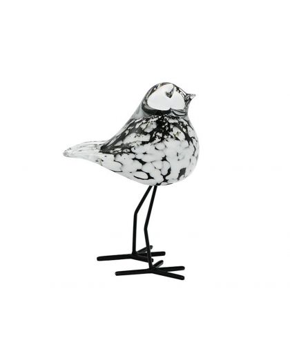 Oiseau Verre Sur Pieds Noir Blanc 11X8,5X15Cm