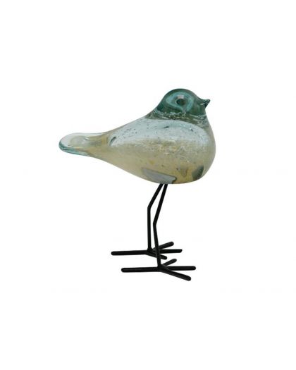 Oiseau Verre Sur Pieds Bleu Beige 12X8,5X14,5Cm