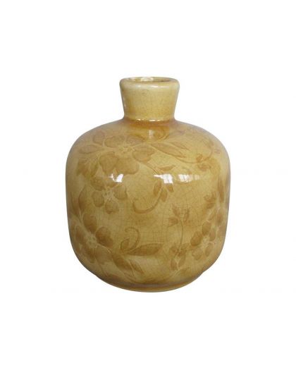 Vase Ceramique Jaune Motif 10.5X18Cm