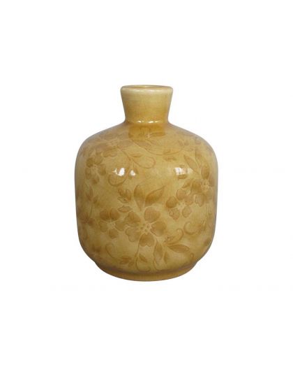 Vase Ceramique Jaune Motif 12X15Cm
