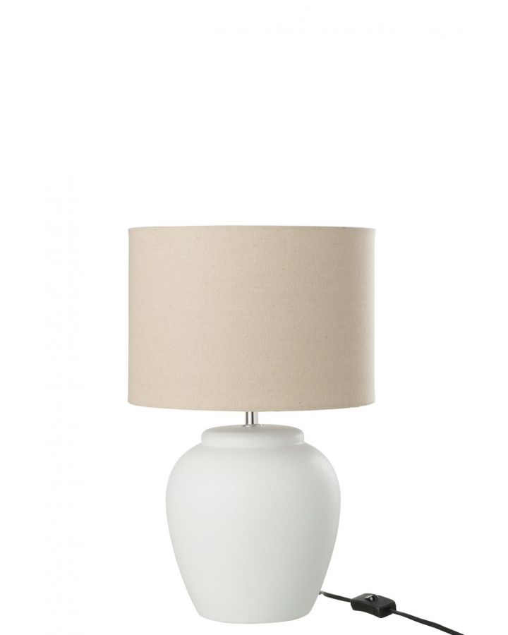 Lampe Meli + Abat-Jour Ceramique Lin Blanc Small ,28x28x48cm