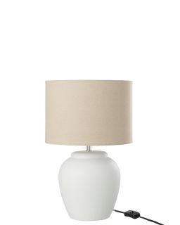 Lampe Meli + Abat-Jour Ceramique Lin Blanc Small ,28x28x48cm