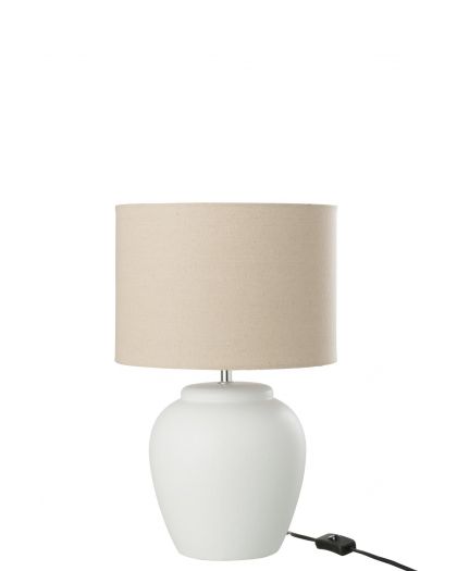 Lampe Meli + Abat-Jour Ceramique Lin Blanc Small ,28x28x48cm