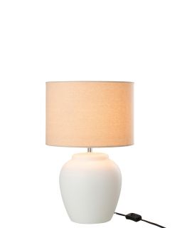 Lampe Meli + Abat-Jour Ceramique Lin Blanc Small ,28x28x48cm