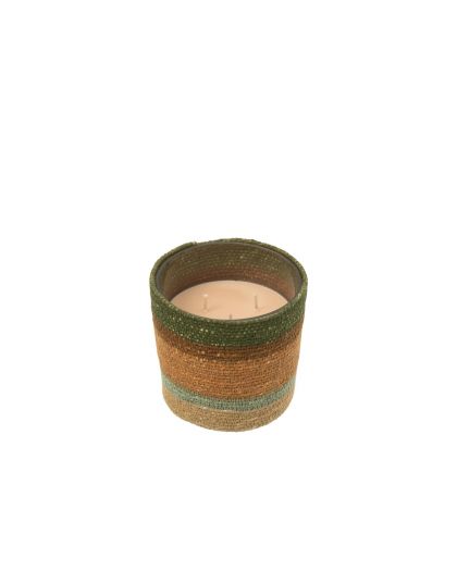 Bougie Parfumee Panier Cire Beige/Bleu Small - 45Heures ,12x12x11,5cm