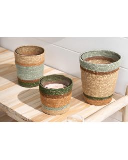 Bougie Parfumee Panier Cire Beige/Bleu Small - 45Heures ,12x12x11,5cm